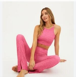 New! Beach Riot Fandango Pink Alani flare front slit ribbed yoga legging pants